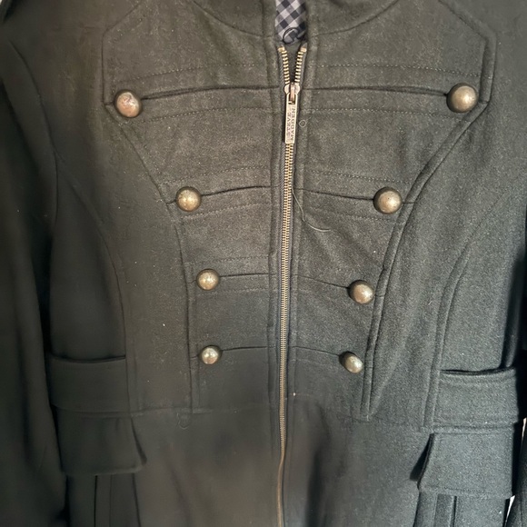 Y2K Steve Madden Sz XL Wool Blend Dark Olive Wool Blend Army Heavyweight Coat - Picture 5 of 11